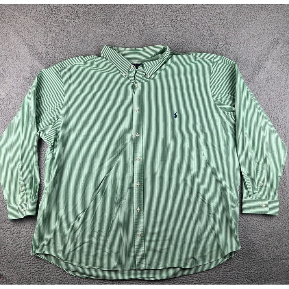 Polo Ralph Lauren Men Green Stripe Long Sleeve Button Down Shirt 5XB 100% Cotton